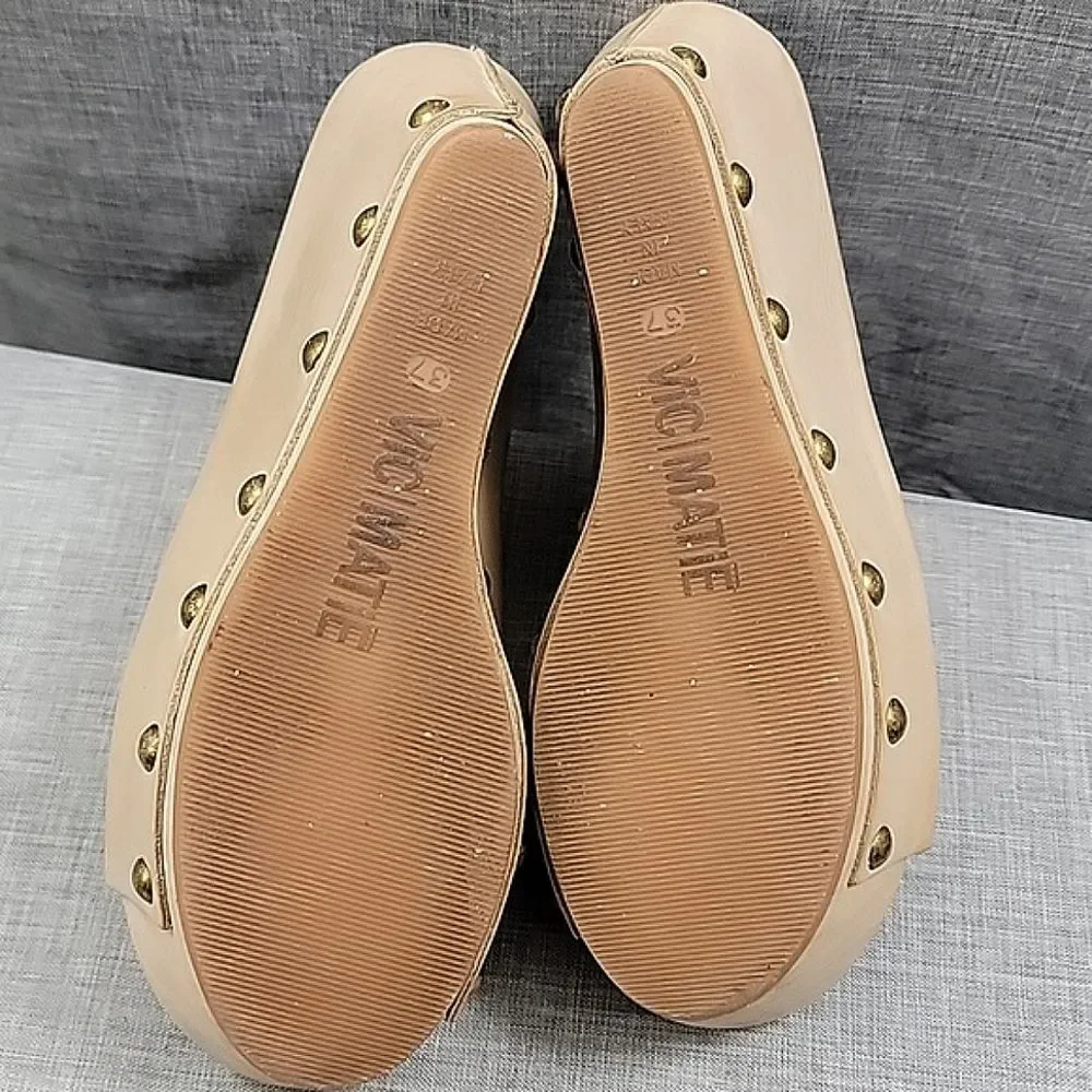 Vic Matie Italy Cream leather studded wedge sandals Slip-On - Women's SZ 37